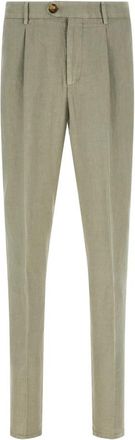 Brunello Cucinelli Linnen Gabardine Broek Geverfd - Heren - Chinos - Groen - L - Linnen - Broeken