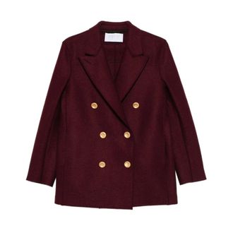 Harris Wharf London Blazers, female, Brown, Size: XS Burgundy Wool Double-Breasted Coat