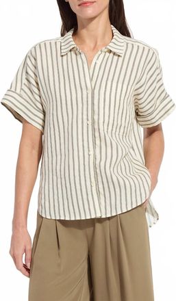 Lyss&eacute; Adley Linen Boxy Shirt In Olive Stripe