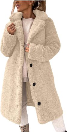 Generic Womens Coats Winter Lapel Ladies Jumpers Loose Fleece Medium Length Cardigan Soft Warm Womens Jackets Button Up Womens Fashion Casual Coats Comfy Fall