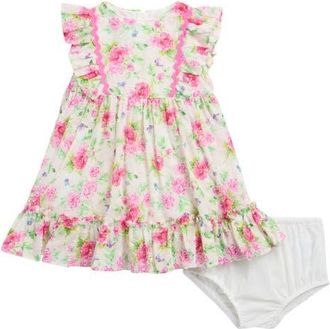 Pippa & Julie Kids Daphne Floral Ruffle Trim Dress in Pink at Nordstrom, Size 6-9M