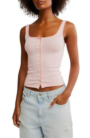 Free People End Game Pointelle Button-Up Tank in Blossom at Nordstrom Rack, Size X-Large