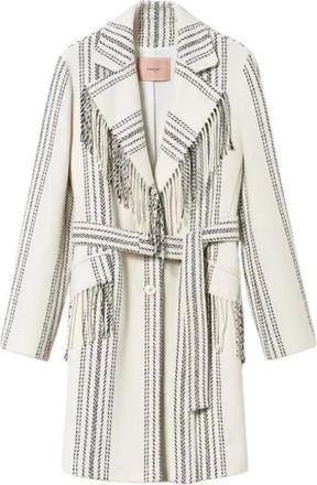 Twinset Jacquard Wollen Jas - Dames - Jas met riem - Wit - S - Wol - Jassen