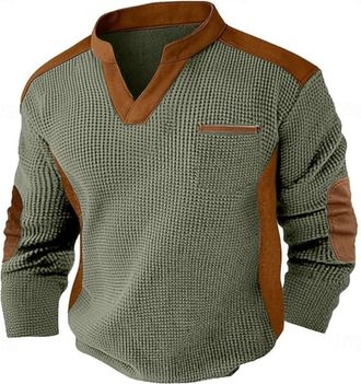 Generic V Neck T Shirts for Men UK Waffle Knit Loose Fit Plus Size Long Sleeve Pullover Stylish Warm Cozy Mens Vintage Henley Shirts Long Sleeve