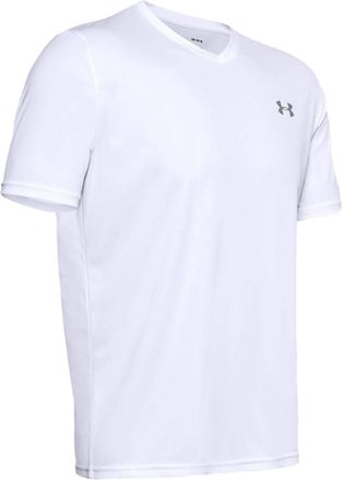 Under Armour Mens UA Tech V-Neck Short Sleeve T-Shirt (White/Silver, Large)
