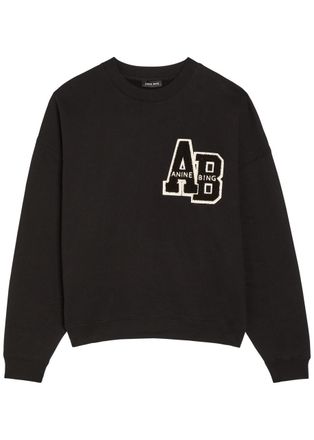 Anine Bing Miles Logo-appliqu&eacute;d Cotton Sweatshirt - Black - L (UK14 / L)