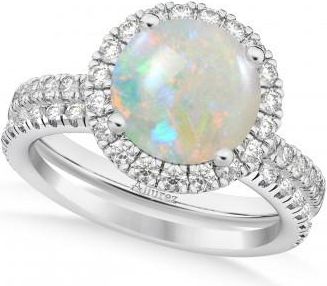 Allurez Opal & Diamond Round-Cut Halo Bridal Set 18K White Gold (2.07ct)