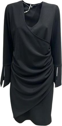 Ana Alcazar Zwarte V-hals Gedrapeerde Jurk - Dames - Korte kleedjes - Zwart - M - Polyester - Kleedjes
