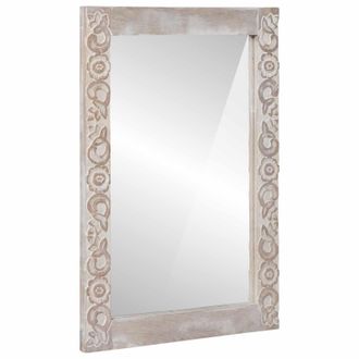 vidaXL Espejo De Pared Blanco 70 X 50 Cm Madera De Mango Maciza Vidaxl
