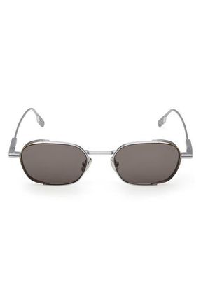 Ermenegildo Zegna 52mm Geometric Sunglasses in Palladium /Smoke at Nordstrom