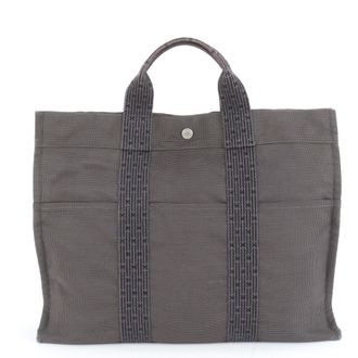 Herm&egrave;s Her Line Gray Canvas Tote Bag (Pre-Owned)