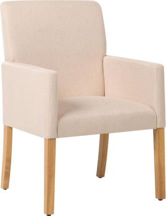 Beliani Silla De Comedor Tapizada En Tela Beige Con Patas De Madera Asiento Elegante Con Reposabrazos Rockefeller