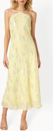 Cami NYC Ruzita Metallic Silk Blend Halter Midi Dress in Buttercup at Nordstrom, Size Xx-Small
