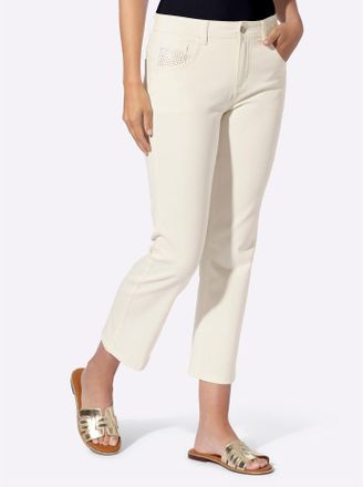 Heine Bequeme Jeans HEINE, Damen, Gr. 34, Normalgr&ouml;ssen, ecru, 98% Baumwolle, 2% Elasthan, unifarben, 7/8-L&auml;nge, Jeans Bequeme Jeans