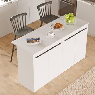 Dmora Isla De Cocina Oviglio, Mueble Despensa 2 Estantes, 4 Puertas, 4 Compartimentos, 160x60x90h Cm Blanco