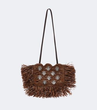 Paco Rabanne Embellished raffia shoulder bag