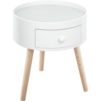 HOMCOM Homcom - Mesita De Noche Con 1 Caj&oacute;n Mesa Auxiliar Redonda Con Borde Elevado Y 3 Patas De Madera Para Dormitorio Sala De Estar Estilo De Moderno &Oslash;38x4