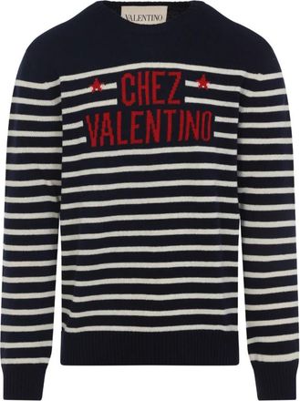 Valentino Blauwe Sweater Aw 25 Stijl - Heren - Ronde hals truien - Veelkleurig - M - Wol - Truien & Vesten