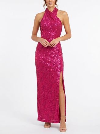 Rachel Roy Harland Crossover Halter Maxi Dress in Fuchsia Red at Nordstrom, Size Xx-Large
