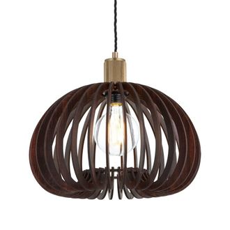 Industville Rift Slatted Wooden Mushroom Wooden Pendant Light - Dark in Gold | Size: Medium