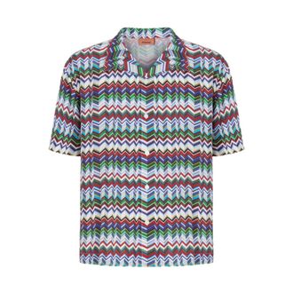 Missoni Short Sleeve Shirts, male, Multicolor, Size: M Bowling shirt in viscose with irregular zigzag print