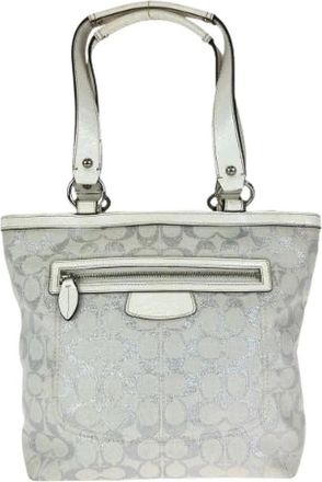 Coach Pre-owned Signature Canvas Leather Tote Bag - Dames - Vintage Shopper - Grijs - ONE Size - Leer - Vintage
