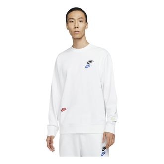 Nike Mens Nike Contrasting Colors Logo Casual Sports Round Neck Embroidered Pullover White DJ6915-100
