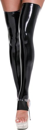 Feoya Women Leather Thigh High Wet Look Socks Open Toe Hold Up Stockings Pantyhose Party Club Black XL