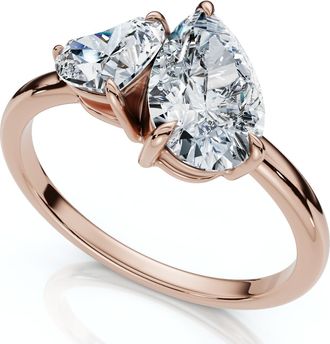 Pompeii3 1 1/2Ct Heart & Pear Two Stone Toi et Moi Diamond Ring 14k Gold or Pt Lab Grown