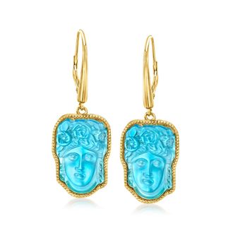 Ross-Simons Italian Tagliamonte Blue Venetian Glass Flora Drop Earrings in 18kt Gold Over Sterling