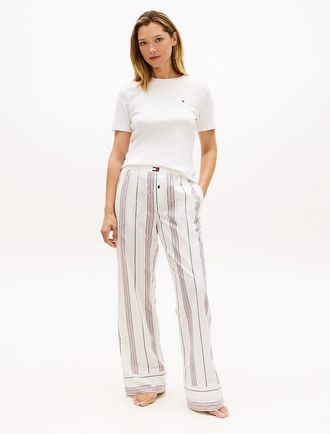 Tommy Hilfiger Womens Stripe Poplin Sleep Pant - White - XL