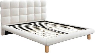Vente-Unique Cama con cabecero acolchado de 180 x 200 cm - Tela de rizo - Blanco - FUDALI