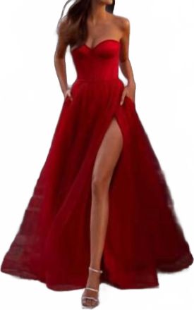 La Femme Sweetheart Corset Toole Ballgown In Red