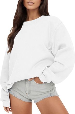 Generic Womens Long Sleeve Sweatshirts Crewneck Casual Solid Color Pullover Shirts Oversized Loose Fall Top Ladies Sweatshirt with Pockets Casual Loose Shirts