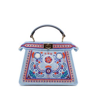 Fendi Pre-owned Fendi Petite Embroidered Denim Peekaboo ISeeU Satchel Ladies CN944CIXZE0KABPJ