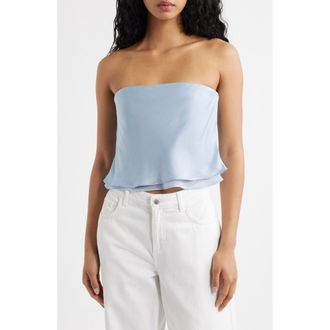 Mango Azur Strapless Crop Top in Lt-Pastel Blue at Nordstrom, Size Xx-Small