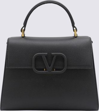 Valentino Garavani Black Leather V Sling Top Handle Bag