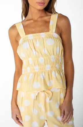Roxy West Reef Polka Dot Cotton Tank in Golden Hze at Nordstrom, Size X-Large