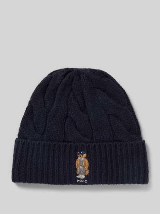 Polo Ralph Lauren Wollmütze mit Motiv-Stitching Modell FALL BEAR in Marine, Größe 1