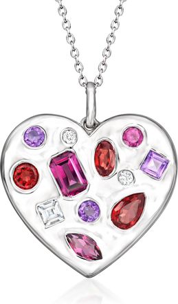 Ross-Simons Multi-Gemstone Heart Pendant Necklace in Sterling Silver
