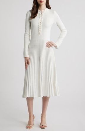 Elie Tahari The Jan Long Sleeve Midi Sweater Dress in Sky White at Nordstrom, Size X-Large