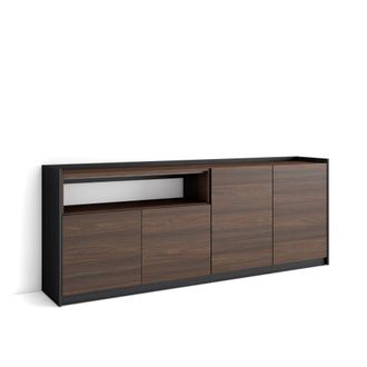 Skraut Home Skraut Home - Aparadores Para Sal&oacute;n, 207x37x80cm, 4 Puertas, Armario, Zapatero, Roble Oscuro Y Negro