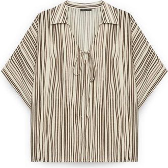 Fiorella Rubino Viscose Blouse met Streepjes - Dames - Blouses - Bruin - XL - Overhemden