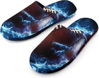 Generic Football Thunder Flannel Mens Slip-on Slippers Winter Warm House Shoes with Rubber Sole for Home Hotel