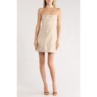 Alice & Olivia Paige Paisley Jacquard Strapless Minidress in Champagne at Nordstrom Rack, Size 2
