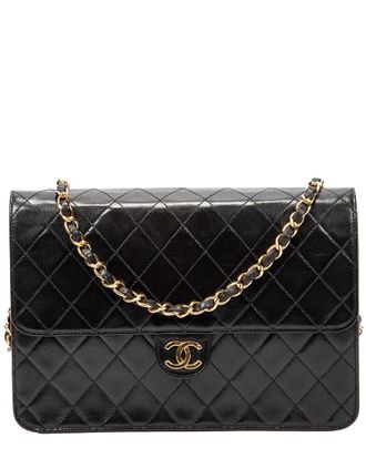 Chanel Black Quilted Lambskin Leather Vintage Push Lock Straight Flap (Authentic Pre-Loved)