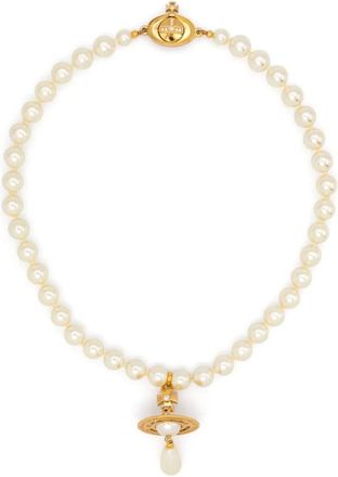 Vivienne Westwood Accessoires, Dames, Grijs, ONE Size, One Row Pearl Drop Choker