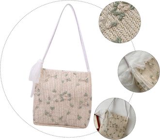 Vosarea Fashion Lace Woven Hand-hold Bag for Women Casual Flower Design Summer Shoulder Tote Lightweight Straw Beach Bag for Travel Shopping Daily Use