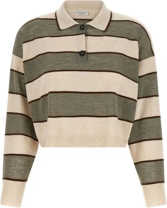 Brunello Cucinelli Gestreepte Poloshirt - Dames - Polos - Veelkleurig - L - Wol - Tops
