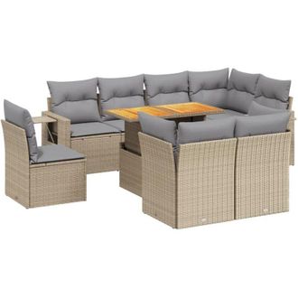 vidaXL Set De Sof&aacute;s De Jard&iacute;n 9 Pzas Con Cojines Rat&aacute;n Sint&eacute;tico Beige Vidaxl